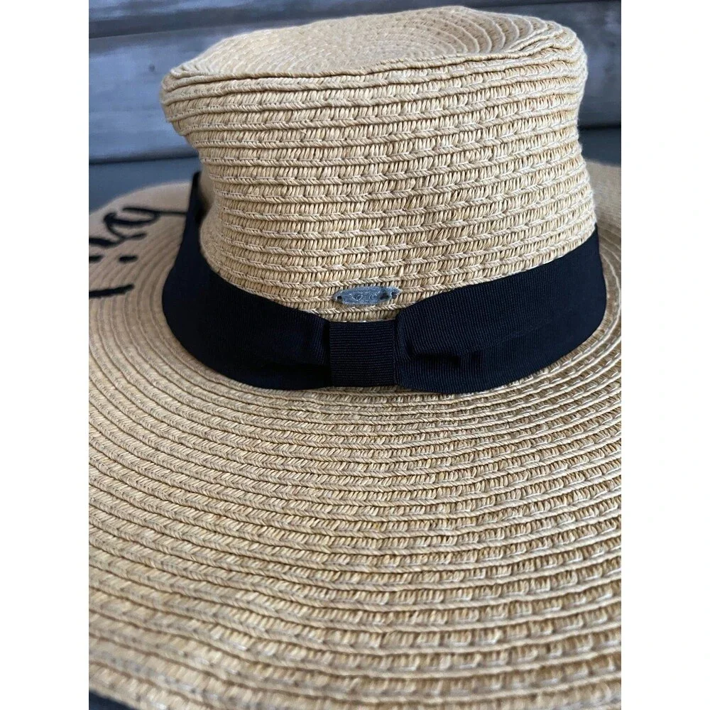 Genuine C.C Bride Wide Brim Straw Floppy Beach Hat with Ribbon